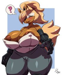 2010s 2018 5_fingers ? anthro anthro_only armwear big_breasts big_tail black_nose blonde_hair blush breasts brown_fur brown_nipples cameltoe canine claws cleavage_overflow closed_eyes clothed clothing ear_tuft eyelashes fabianoferreira fangs female female_only fluffy fluffy_tail front_view fur furry furry_female furry_only gloves hair hair_over_eye hi_res huge_breasts idw_comics idw_publishing mammal mask_(marking) mobian mobian_(species) mobian_wolf multicolored_fur nipple_slip nipples pants partially_clothed portrait sega solo solo_female sonic_(series) sonic_the_hedgehog_(comics) sonic_the_hedgehog_(idw) sonic_the_hedgehog_(series) standing tan_fur thick_thighs thought_bubble three-quarter_portrait toto_draw tuft two_tone_fur wardrobe_malfunction wet wet_pussy whisper_the_wolf wide_hips wolf wolf_girl