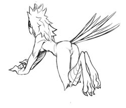 3_toes all_fours anthro ass avian beak black_and_white breasts female monochrome non-mammal_breasts nude presenting presenting_hindquarters presenting_pussy pussy rear_view simple_background sketch solo talons toes w4g4 white_background
