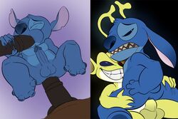 alien anal anal_sex ass butt_grab closed_eyes disney experiment_(species) gay half-closed_eyes hand_on_butt jerseydevil lilo_and_stitch male male_only oral penetration penis smile sparky_(lilo_and_stitch) stitch yaoi