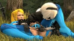 2girls 3d animated blonde_hair bodysuit crossover dead_or_alive female female_only fingering large_ass masturbation metroid nier nier:_automata nintendo pussy samus_aran santalol sarah_bryant sound source_filmmaker spread_legs square_enix torn_bodysuit torn_clothes vaginal_fingering video yorha_2b yuri zero_suit zero_suit_samus