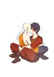 2boys aang air_nomad airbender_tattoo avatar_legends avatar_the_last_airbender bald blush burn_scar fire_nation gay heart kiss kissing light-skinned_male light_skin male nanashi_017 pale_skin scar skinny teenager the_avatar yaoi young zuko