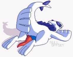 1boy 2018 all_fours animal_genitalia animal_penis anus ass avian big_feet big_penis blue_skin digital_media_(artwork) erection feral generation_2_pokemon half-closed_eyes legendary_pokemon looking_at_viewer looking_back lugia lying male male_only nintendo nude nulloffset open_mouth penis pixel_art pokemon pokemon_(species) pokemon_gsc presenting presenting_hindquarters raised_tail rear_view simple_background smile solo spreading tapering_penis text video_games watermark white_background white_skin wings