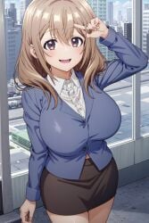 ai_generated big_breasts katase_shiori looking_at_viewer my_tiny_senpai office office_lady stable_diffusion uchi_no_kaisha_no_chiisai_senpai_no_hanashi