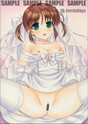 asagiri_mai august breasts dress elbow_gloves female gloves openlegs small_breasts wedding_dress white_gloves yoake_mae_yori_ruri_iro_na