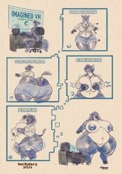 anthro areola ass belly big_areola bodily_fluids bottomwear bovid bovine breast_expansion breasts butt_expansion canid canine canis cattle clothed clothing computer doritoderg electronics english_text expansion female gender_transformation genitals hi_res hooves lactating male mammal mature_female mtf_transformation overweight overweight_anthro overweight_female panicking partially_clothed paws pussy shorts size_transformation solo solo_focus surprised_expression tail text thick_thighs torn_clothing transformation wardrobe_malfunction weight_gain wide_hips wolf