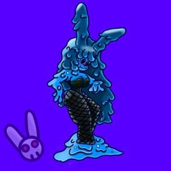 bunny_costume bunny_ears bunnysuit female female_only sexyfur simple_background slime slime_(substance) slime_girl slime_monster slimefur socks suit_jacket