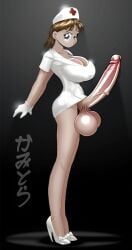 ai_generated ass balls big_ass big_breasts cleavage edit edited erection futa_only futanari gigantic_penis gigantic_testicles kamitora large_ass nurse nurse_cap penis testicles