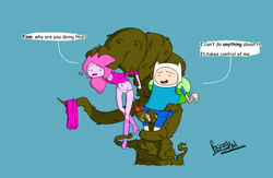 1boy 1girls adventure_time backpack bag big_penis blonde_hair businessman_(artist) cartoon_network clothed female finn_the_human human imminent_sex male pale_skin panties pink_hair pink_skin princess_bubblegum speech_bubble