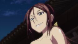 animated animated_gif areolae bath bathhouse blue_eyes blush bouncing_breasts breasts brown_eyes female grin hoods_entertainment huge_breasts kaneko_hiraku manyuu_hikenchou nipples okami_(manyuu_hikenchou) sagging_breasts screencap screenshot smile topless