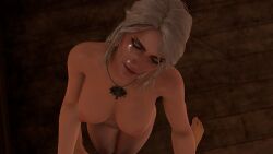 1girls 3d after_fellatio after_oral breast ciri cum cum_on_body cum_on_breasts cum_on_face female green_eyes light-skinned_female light-skinned_male looking_at_viewer male mascara nipples nude scar the_witcher_(series) the_witcher_3:_wild_hunt true_facials white_hair witcher_medallion