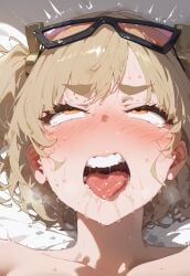 ahe_gao ai_generated blonde_hair burnice_white drooling enjisd face_focus glasses nude nude_female open_mouth orgasm sweat sweating twintails zenless_zone_zero