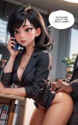 ai_generated asian asian_female caption cellphone cheating cheating_female cheating_girlfriend cheating_wife cuckold english_text from_behind from_behind_position holding_phone interracial netorare ntr office office_lady original original_character partial_male phone phone_call sex sex_from_behind smartphone speech_bubble straight taliredmint talking_on_phone talking_to_another talking_to_partner text