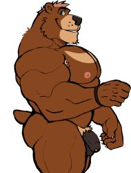 5_fingers absurd_res anthro areola balls bear biped brown_body brown_fur claws darknaigart fingers flaccid foreskin fur genitals hi_res humanoid_genitalia humanoid_penis male mammal muscular muscular_anthro muscular_male nipples pecs penis smile solo tail ursid