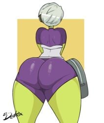 1girls alien_girl ass cheelai dat_ass detnox dragon_ball dragon_ball_super female female_only fully_clothed green_skin humanoid presenting short_hair solo spread_legs white_hair wide_hips