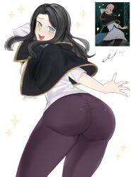 1girls aged_up alternate_ass_size alternate_body_type artist_request ass black_bulls_uniform black_clover black_hair charmy_papittoson green_eyes growth rizaavana solo