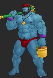 1boy bara beard bulge glensaru league_of_legends male male_nipples male_only male_pubic_hair muscular_male nipples penis_outline riot_games underwear yorick