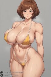1female 1girls 2025 abs ai_generated april_o'neil april_o'neil_(tmnt_1987) artist_name big_ass big_breasts bikini black_eyes blush breasts brown_hair cameltoe cleavage collarbone covered_nipples curvy female grey_background hi_res high_quality high_resolution highleg highleg_bikini highres huge_ass huge_breasts large_breasts looking_at_viewer micro_bikini muscular muscular_female navel patreon patreon_username short_hair simple_background skindentation solo sweat swimsuit teenage_mutant_ninja_turtles thick_thighs thighs tmnt_1987 unjobdespiert watermark yellow_bikini