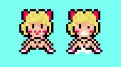 1girls blonde_hair blue_background blush boobs completely_nude completely_nude_female cum_in_pussy earthbound female mother_(series) muymal nintendo nude nude_female paula_jones paula_polestar pixel_art pussy ribbon semen shoes shoes_on spread_legs vagina