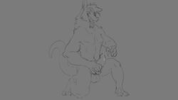 2018 5_fingers abs animal_genitalia animal_penis animated anthro canine_penis erection fur furry grey_background greyscale herpestid humanoid_hands knot looking_down male male_only mammal masturbation mongoose monochrome muscular muscular_male navel nude open_mouth penis precum sheath simple_background solo tabuley testicles tongue tongue_out