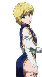 ai_generated ass_focus bare_legs femboy gay hunter_x_hunter kurapika looking_at_viewer papagaimon saliva_trail trap white_background