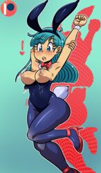 1girls alternate_costume animal_ears artist_request bare_shoulders black_leotard blue_eyes blue_hair bouncing_breasts bowtie breasts bulma_(bunny) bulma_briefs bunny_costume bunny_ears bunny_girl bunny_outfit bunny_tail bunnysuit cleavage curvy detached_collar dragon_ball fake_animal_ears female heels high_heels hourglass_figure leotard long_hair pantyhose shiny shiny_skin solo strapless strapless_leotard tail teenager wrist_cuffs