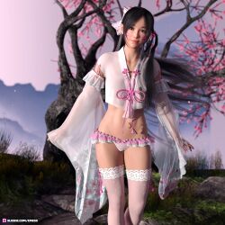 1girls 2023 3d asian asian_female black_hair brown_eyes brown_hair cherry_blossoms clothed clothing cute emess female female_only looking_at_viewer outdoor outdoors outside panties shirt solo solo_female standing white_panties white_shirt