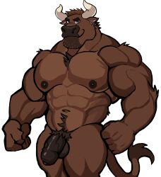 abs absurd_res anthro areola balls bara biceps biped body_hair bovid bovine brown_body brown_fur cattle chest_hair chest_tuft darknaigart flaccid foreskin fur genitals happy_trail hi_res horn humanoid_genitalia humanoid_penis male male_only mammal muscular muscular_anthro muscular_male nipples pecs penis pubes smile solo tail tail_tuft tuft vein veiny_penis