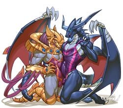 2boys armor azir bahamut_(final_fantasy) bulge clothed clothing dragon duo erection final_fantasy frottage furry league_of_legends male male_only penis pose riot_games rollwulf sex simple_background smile swimsuit video_games wings