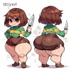 ai_generated big_ass big_butt bottom_heavy brax_(artist) brown_hair chara civitai hips red_hair shortstack small_breasts smaller_female stable_diffusion tagme undertale wide_hips