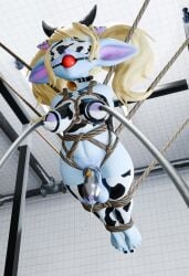 1futa 3d 3d_(artwork) abs armbinder ball_gag balls blindfold blonde_hair blue_body bondage bound breasts chastity chastity_cage chastity_device chubby chubby_futanari collar cow_ears cow_print cowbell cum dickgirl feet futa_only futadolly futanari gag hands-free harness hi_res horns lactation latex league_of_legends long_ears low-angle_view milk milking milking_machine muscular_futanari nipple_play orgasm orgasm_denial pointy_ears poppy precum restrained riot_games rope rope_bondage rope_harness shortstack suspension thighhighs tied_up twintails veiny_penis yordle