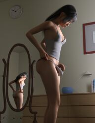 1futa 1girls 2021 3d asian asian_futanari ass bedroom black_hair futa_only futanari indoors mirror panties penis_in_panties side_view small_breasts solo solo_futa standing teeeze white_panties