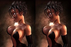 1girls 3d arcadonna artist_name bare_shoulders big_breasts black_dress black_gloves black_hair blue_eyes busty cleavage curvy detailed_background elbow_gloves eyelashes female female_only front_view gloves hourglass_figure human kondaspeter lipstick makeup red_lipstick shiny shiny_skin short_hair solo standing stereogram voluptuous wide_hips