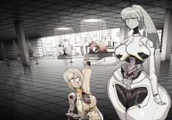 albina_(limbus_company) armor background big_dom_small_sub clothing faust_(limbus_company) heart_symbol limbus_company metallic_body n_corp._fanatic_(identity)_(project_moon) project_moon robot_breasts robot_girl robot_on_human sassy_dolly size_difference