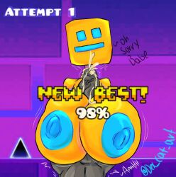 1boy 1boy1girl 1girls big_breasts big_penis blue_areola blue_eyes blue_mouth blue_nipples boobjob breasts breasts_bigger_than_head cube_4_(geometry_dash) cum dex_cat_art dialogue ejaculation ejaculation_between_breasts english_text geometry_dash grey_skin huge_breasts huge_cock large_breasts large_penis naked_female naked_male nude_female nude_male paizuri penis premature_ejaculation premature_ejaculation_shaming square_head text titjob top_heavy veiny_penis yellow_skin