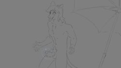 2018 5_fingers animated anthro anthro_only balls cum feline furry grey_background humanoid_hands humanoid_penis lion looking_down male mammal no_humans nude penis simple_background smile solo tabuley umbrella water waterbending