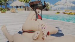 3d animated barefoot beach bikini black_hair elferan eliza_(tekken) emilie_de_rochefort feet foot_fetish footjob horns male no_sound penis purple_toenails tagme tekken tekken_7 vampire vampire_girl video