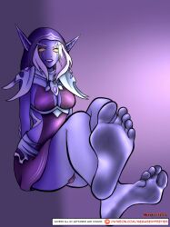 1girls blizzard_entertainment elf first_arcanist_thalyssra foot_fetish megasexyfeeties nightborne purple_skin solo warcraft white_hair world_of_warcraft