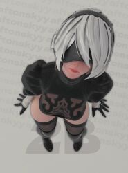 1boy 1girls 2boys aftonskyy anime anime_style ass big_ass big_breasts black_dress catgirl drakengard female furry male nier:_automata sex small_breasts white_hair yorha_2b