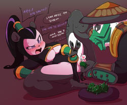 1girls 4_fingers anthro aya_blackpaw barefoot bear big_breasts black_hair blizzard_entertainment blush breasts cleavage clitoris clothed clothing dildo duo female furry hair hat heart hearthstone jade_lotus korean_text lying mammal mean_streets_of_gadgetzan open_mouth panda pandaren pandaren_shaman pawpads penetration ponytail purple_eyes pussy sex_toy shaman speech_bubble sweat text toes toy translation_request under_boob vaginal_penetration video_games warcraft wet wherewolf white_eyes_(warcraft)