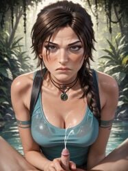 1boy 1girls ai_generated clothed_female_nude_male cum exposed_penis lara_croft lara_croft_(ai_generated) little_penis looking_at_viewer makychan partial_male penis small_penis small_penis_humiliation tomb_raider