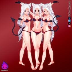 1girls 3d 3girls cerberus cerberus_(helltaker) commission female female_only gumroad helltaker helltaker_(character) igneuzz igneuzz_set lingerie lingerie_bra lingerie_only lingerie_panties