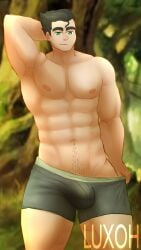1girls aged_up avatar_legends bolin boxers bulge bulge_through_clothing forest_background grown_up luxoh male male_only muscle pecs the_legend_of_korra underwear undies