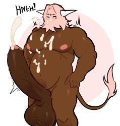 1boy bara big_pecs blush bruford cum_on_self furry furry_only horns huge_balls huge_cock hyper_balls hyper_penis male_only mcdongle musclegut muscular_male oc original original_character pink_hair precum precum_drip self_upload tail