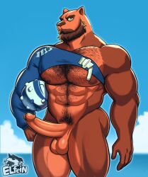 1boy abs anthro artist_logo artist_name ball balls ballsack bara beard beefy big_pecs blitzball body_fur body_hair brown_body brown_fur chest_hair elfein erection facial_hair feline final_fantasy final_fantasy_xiv genitals hi_res hrothgar humanoid_genitalia humanoid_penis looking_at_viewer male male_nipples male_only male_pubic_hair mammal masculine mature_male mostly_nude_male muscles muscular_anthro muscular_male mustache pecs penis pubes scrotum smooth_penis solo sport square_enix testicles yellow_eyes