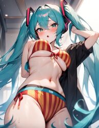 ai_generated blush catalonia catalonia_bikini catalonia_flag catalonia_flag_bikini hatsune_miku tetillas_(artist) xd