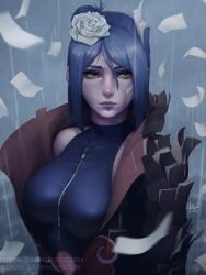 clothed konan medium_breasts mirco_cabbia naruto purple_hair rain