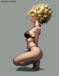 ai_generated ass black_bikini caulifla dragon_ball dragon_ball_super dragon_ball_z female_focus female_only girl hoeyuga sideboob sitting super_saiyan