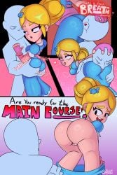 1boy1girl 1girls anilingus_through_clothes ass ass_focus ass_grab ass_up blonde_female blonde_hair blonde_hair_female brawl_stars breath clothed clothing comic comic_page dress femdom hairbun papersketch piper_(brawl_stars) sniffing sniffing_ass worship