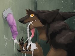 after_oral bodily_fluids cum cum_in_mouth cum_inside duo einin furry genital_fluids genitals glory_hole half-erect hi_res leaking_cum looking_at_viewer male male/male penis sergal tongue tongue_out