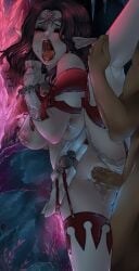 1boy elezen final_fantasy_xiv large_breasts mole mole_on_breast nipples open_mouth pointy_ears rape sex underwear_aside white_mage